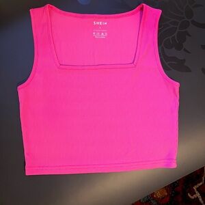 Hot Pink, Square Neck, Crop Tank